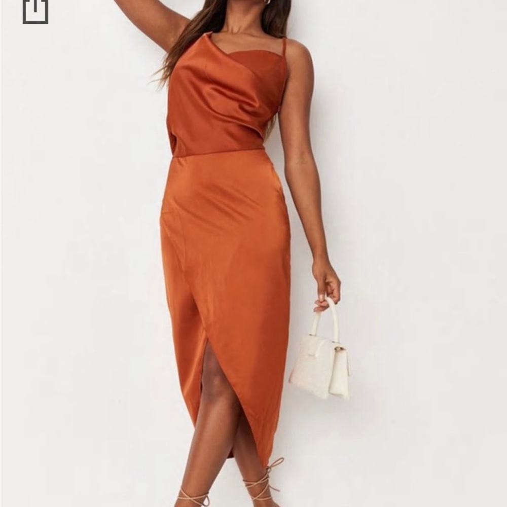 Missguided Copper Satin asymmetrical Dress